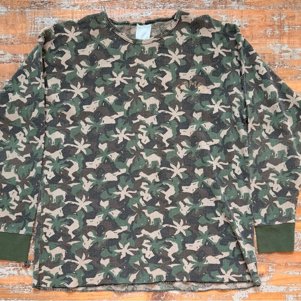 Vintage 90s Joe Camel camo waffle knit thermal